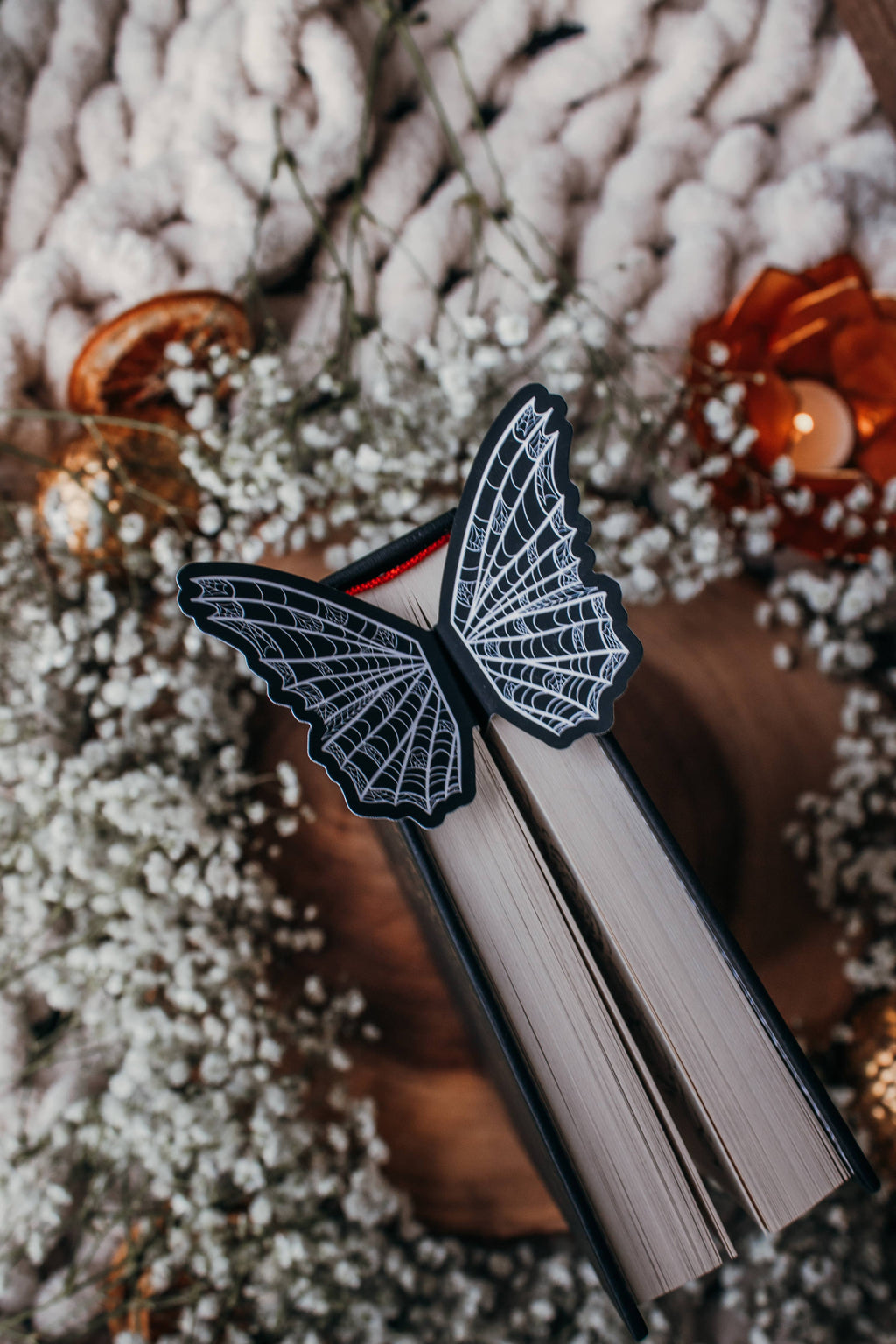 3D Spooky Spiderweb Butterfly Wings Die-Cut Bookmark