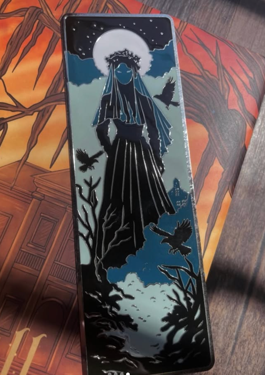 Horror Themed Woman in Black Veil Enamel Bookmark