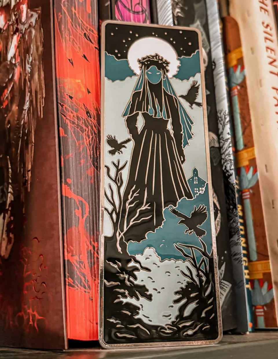 Horror Themed Woman in Black Veil Enamel Bookmark