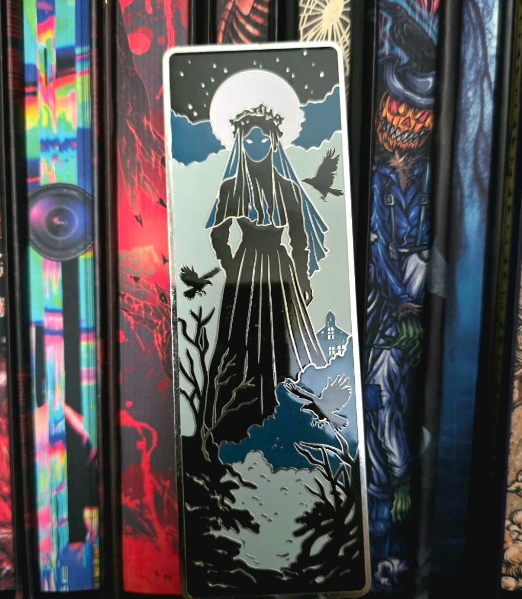 Horror Themed Woman in Black Veil Enamel Bookmark