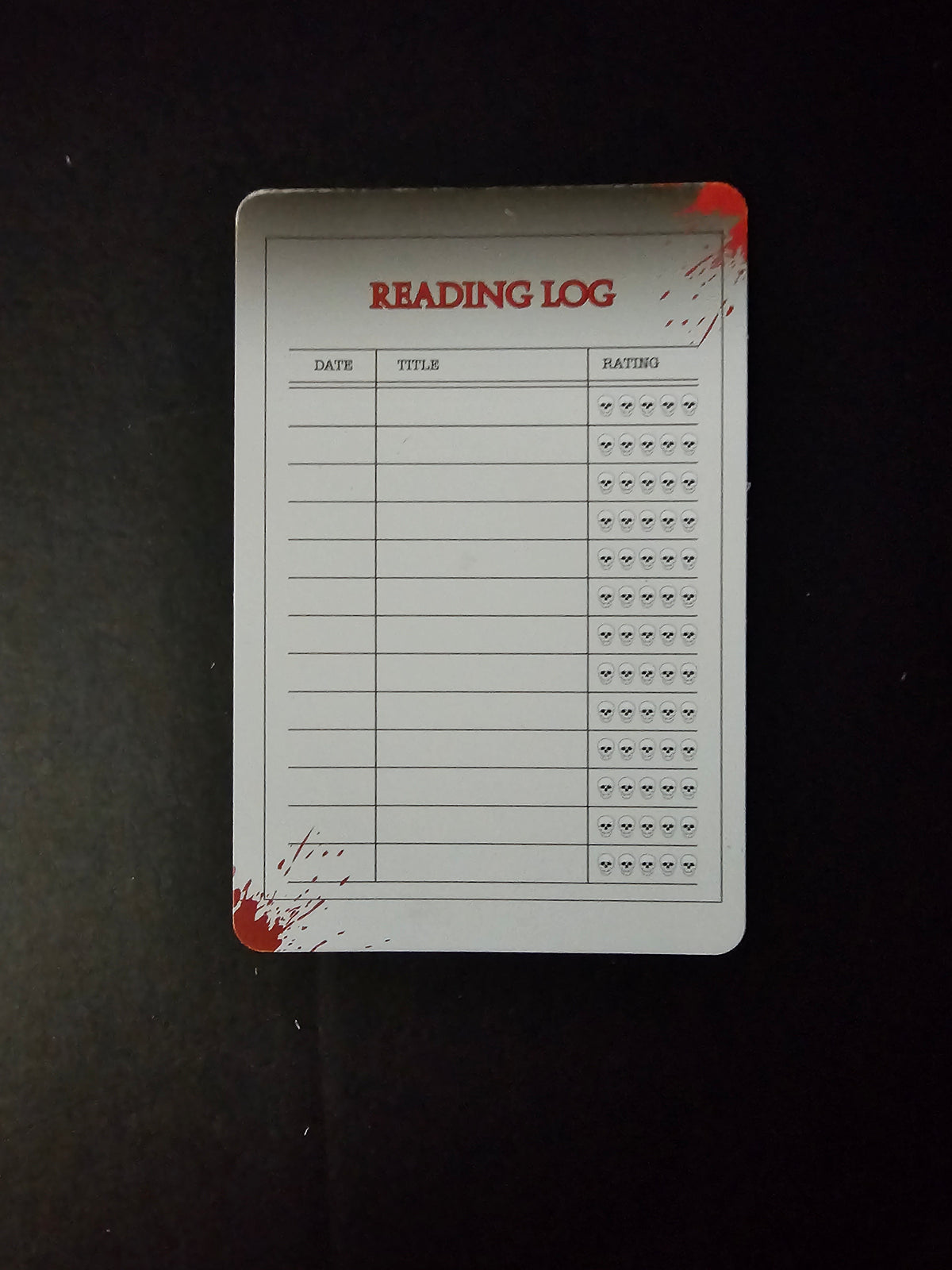The Sarcophagus Splatter Reading Log Card